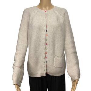 Tabitha Webb Womens XL Cream Lambswool Blend Rainbow Button Cable Knit Cardigan